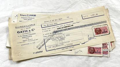 1950s - Lot of 6 Vintage French Bills of Exchange – Handwritten Commercial Documents with Stamps