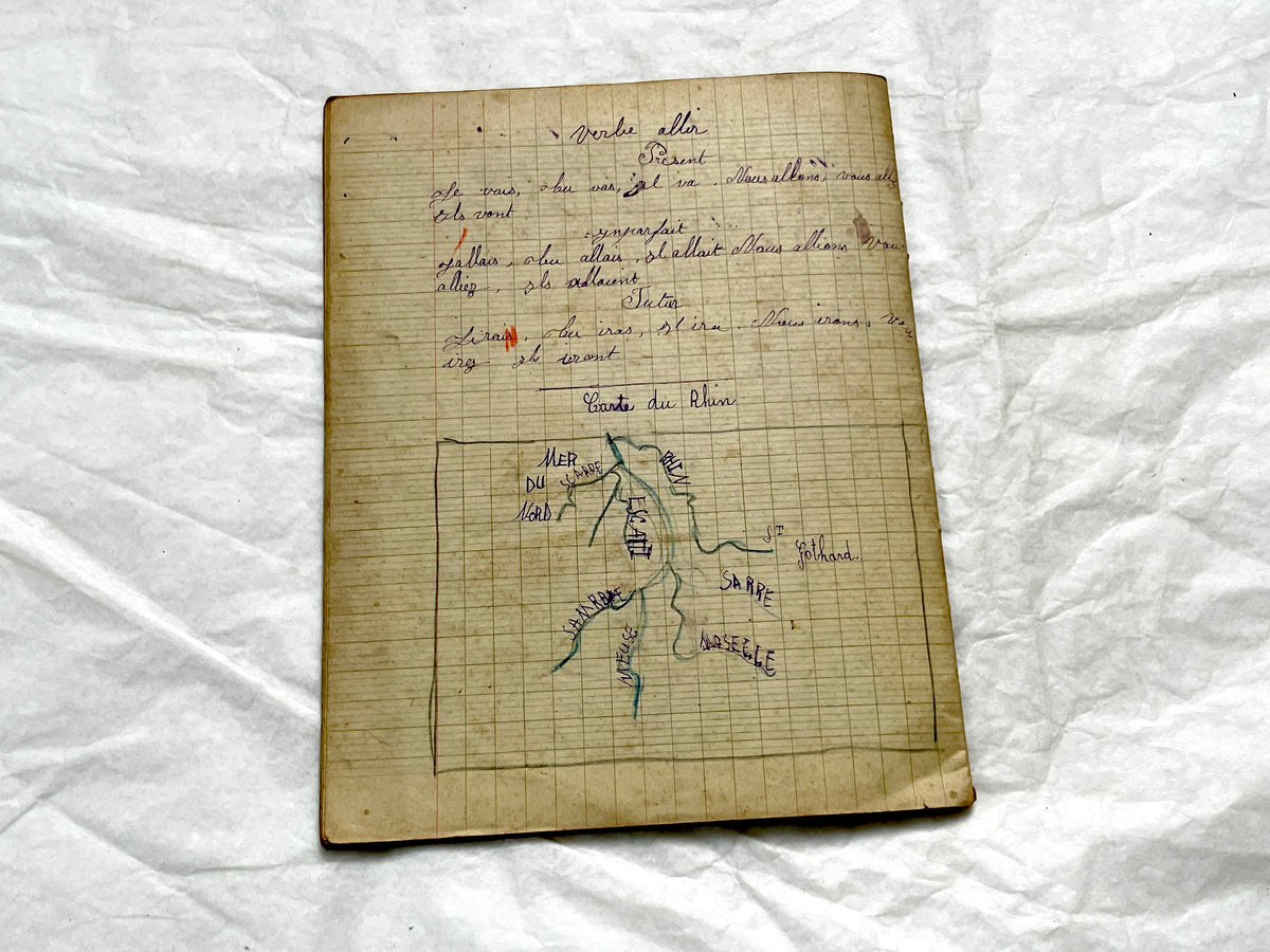 1920s - Authentic French School Girl's School Notebook - Vintage French Ephemera - Handwritten Homework - 1925 Dated Pages