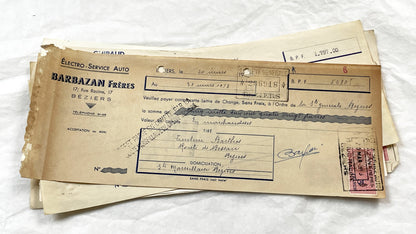 1950s - Lot of 6 Vintage French Bills of Exchange – Handwritten Commercial Documents with Stamps