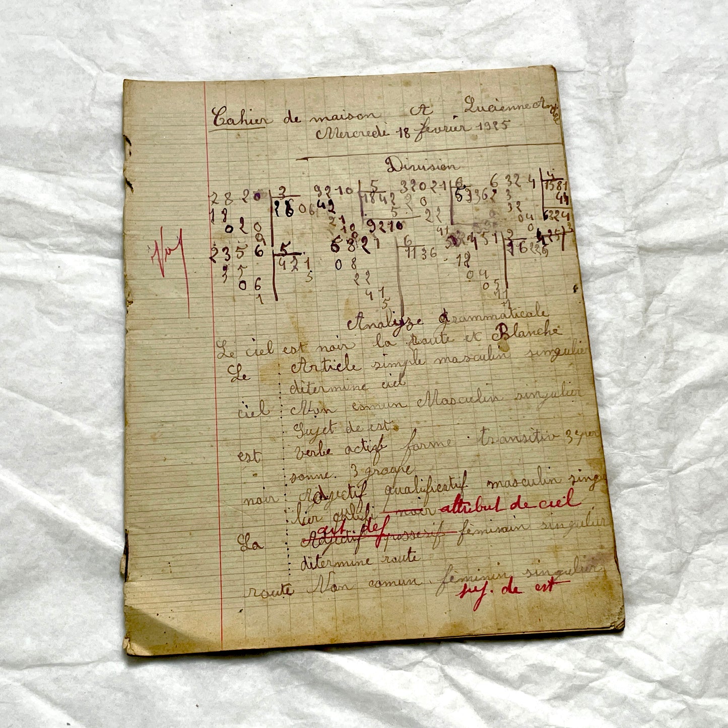 1920s - French School Notebook - Student Learning Document - Original French Education History - Handwritten Ephemera