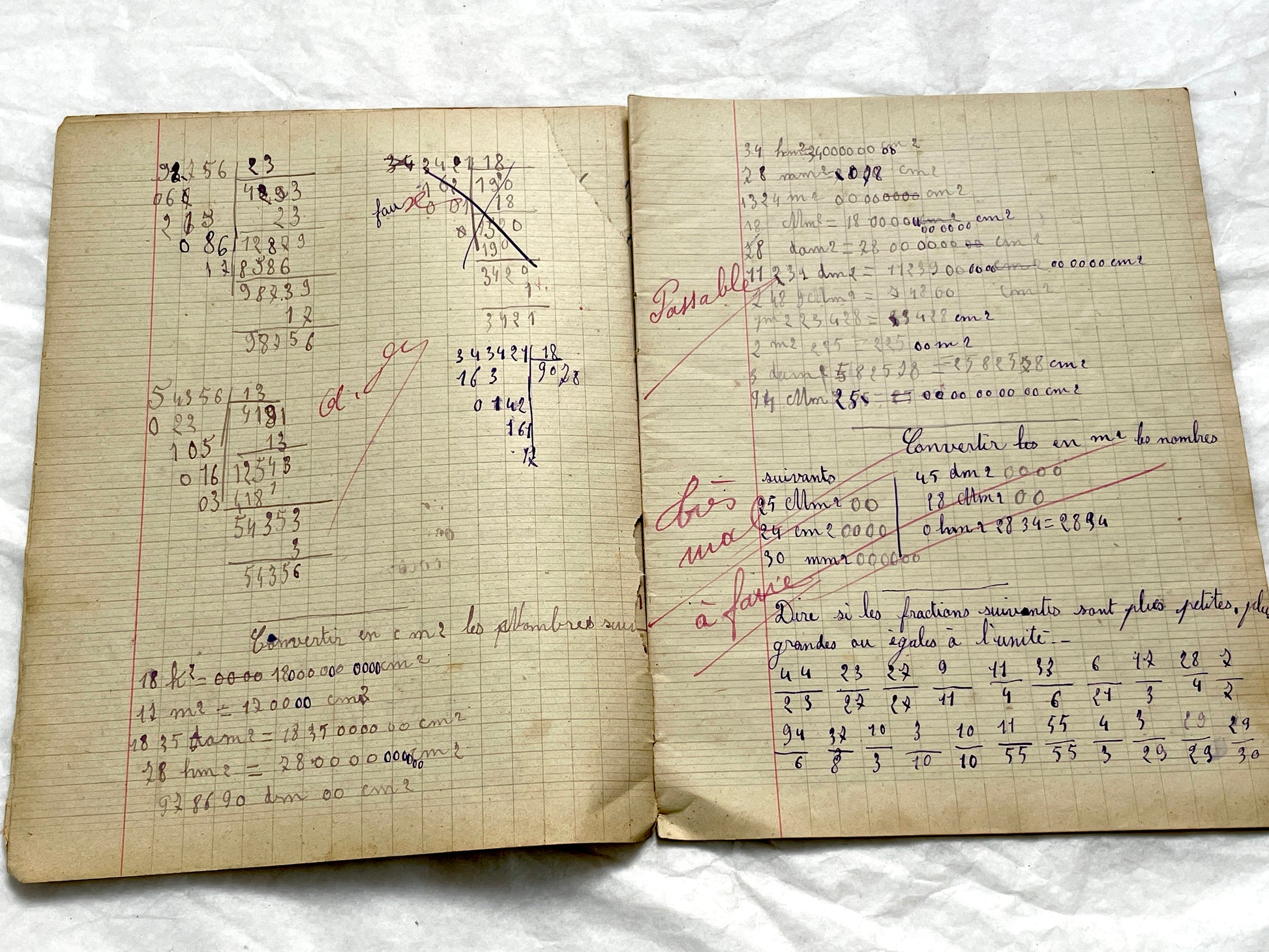 1920s - French School Notebook - Student Learning Document - Original French Education History - Handwritten Ephemera