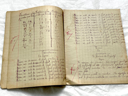 1920s - French School Notebook - Student Learning Document - Original French Education History - Handwritten Ephemera