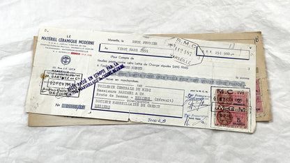 1950s - Lot of 6 Vintage French Bills of Exchange – Handwritten Commercial Documents with Stamps