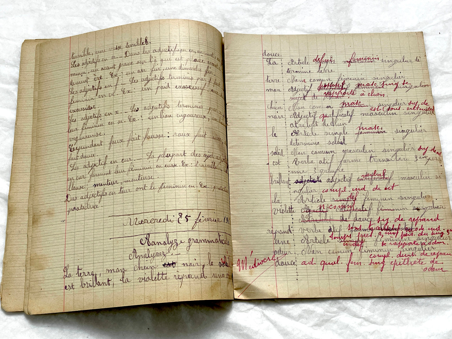 1920s - French School Notebook - Student Learning Document - Original French Education History - Handwritten Ephemera