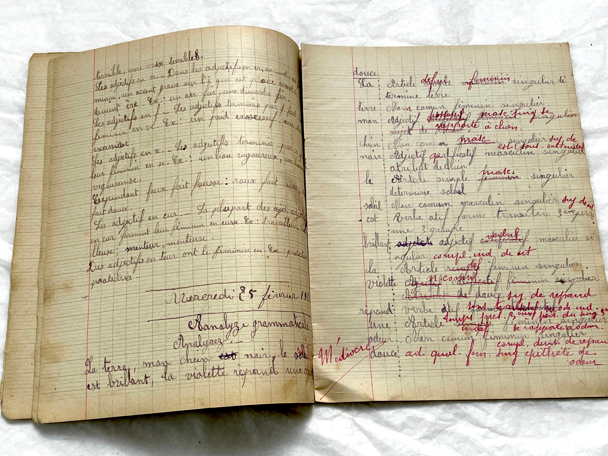 1920s - French School Notebook - Student Learning Document - Original French Education History - Handwritten Ephemera