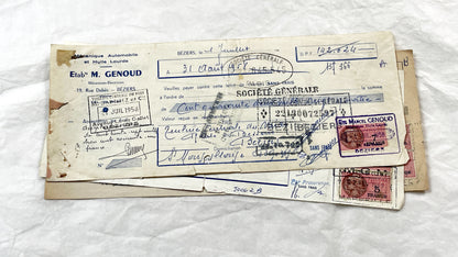 1950s - Lot of 6 Vintage French Bills of Exchange – Handwritten Commercial Documents with Stamps