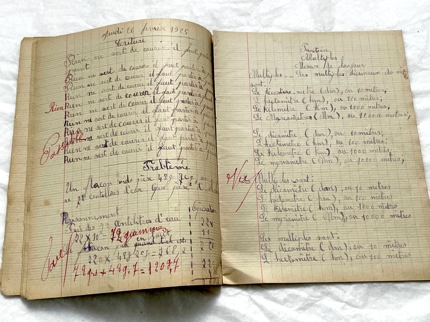 1920s - French School Notebook - Student Learning Document - Original French Education History - Handwritten Ephemera