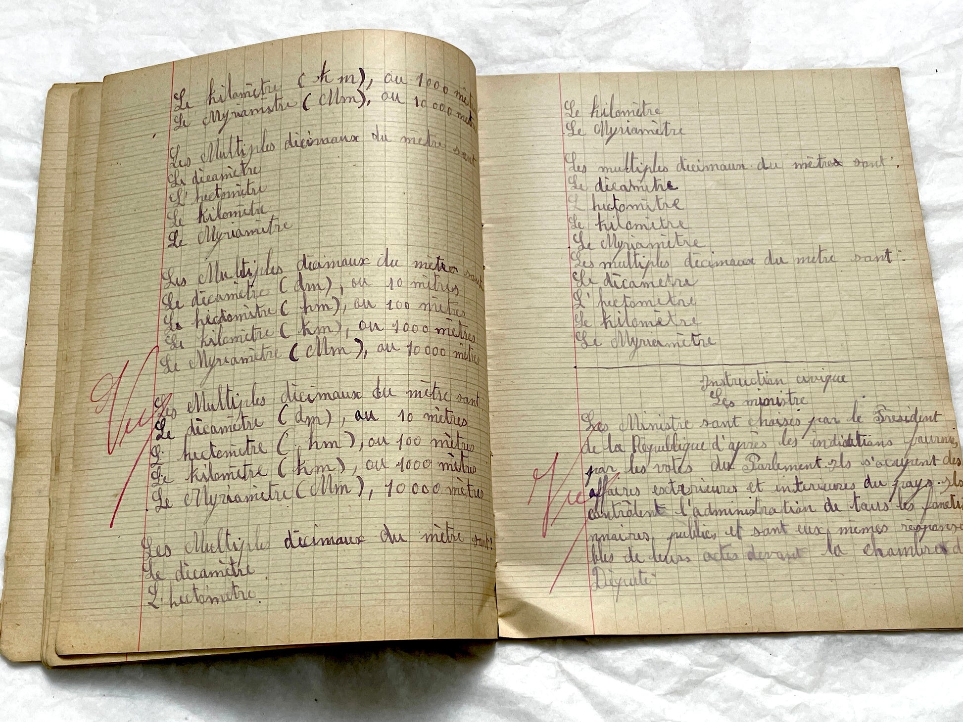 1920s - French School Notebook - Student Learning Document - Original French Education History - Handwritten Ephemera