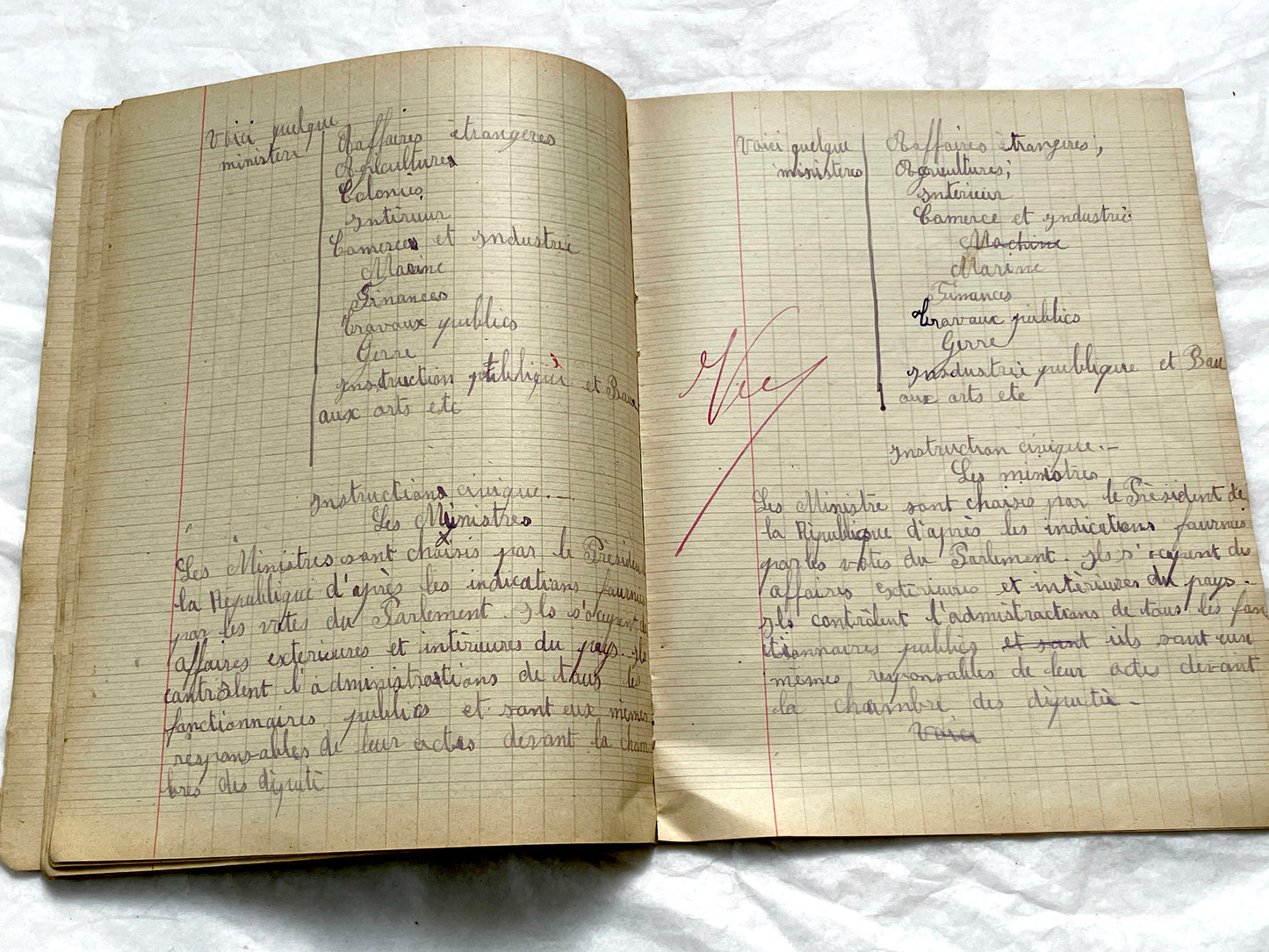 1920s - French School Notebook - Student Learning Document - Original French Education History - Handwritten Ephemera