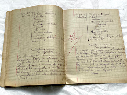 1920s - French School Notebook - Student Learning Document - Original French Education History - Handwritten Ephemera