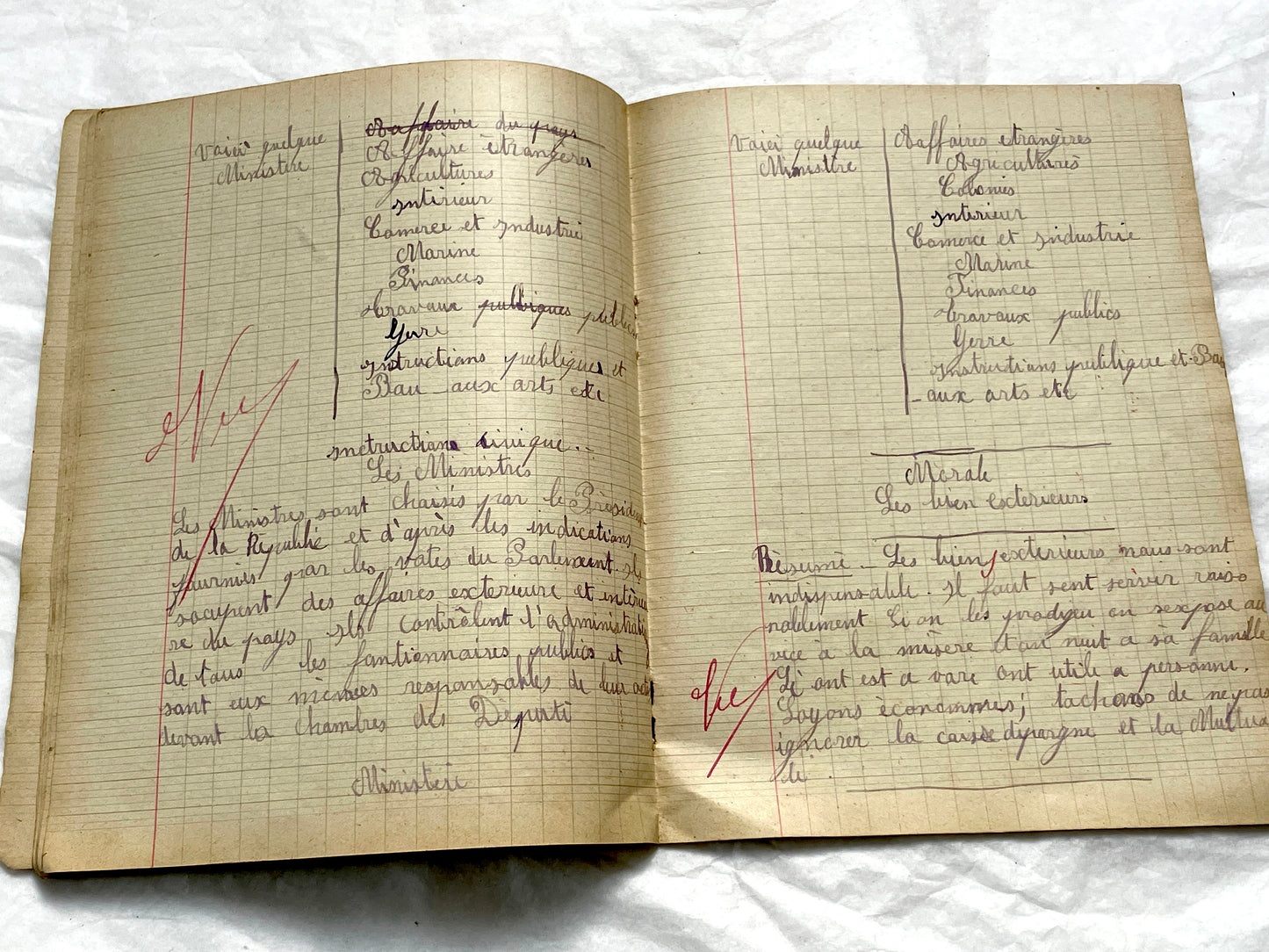 1920s - French School Notebook - Student Learning Document - Original French Education History - Handwritten Ephemera