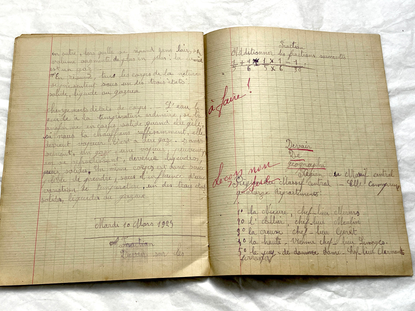1920s - French School Notebook - Student Learning Document - Original French Education History - Handwritten Ephemera