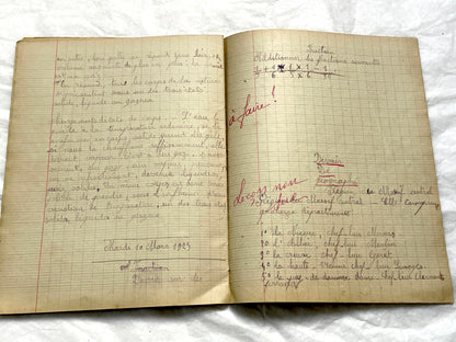1920s - French School Notebook - Student Learning Document - Original French Education History - Handwritten Ephemera