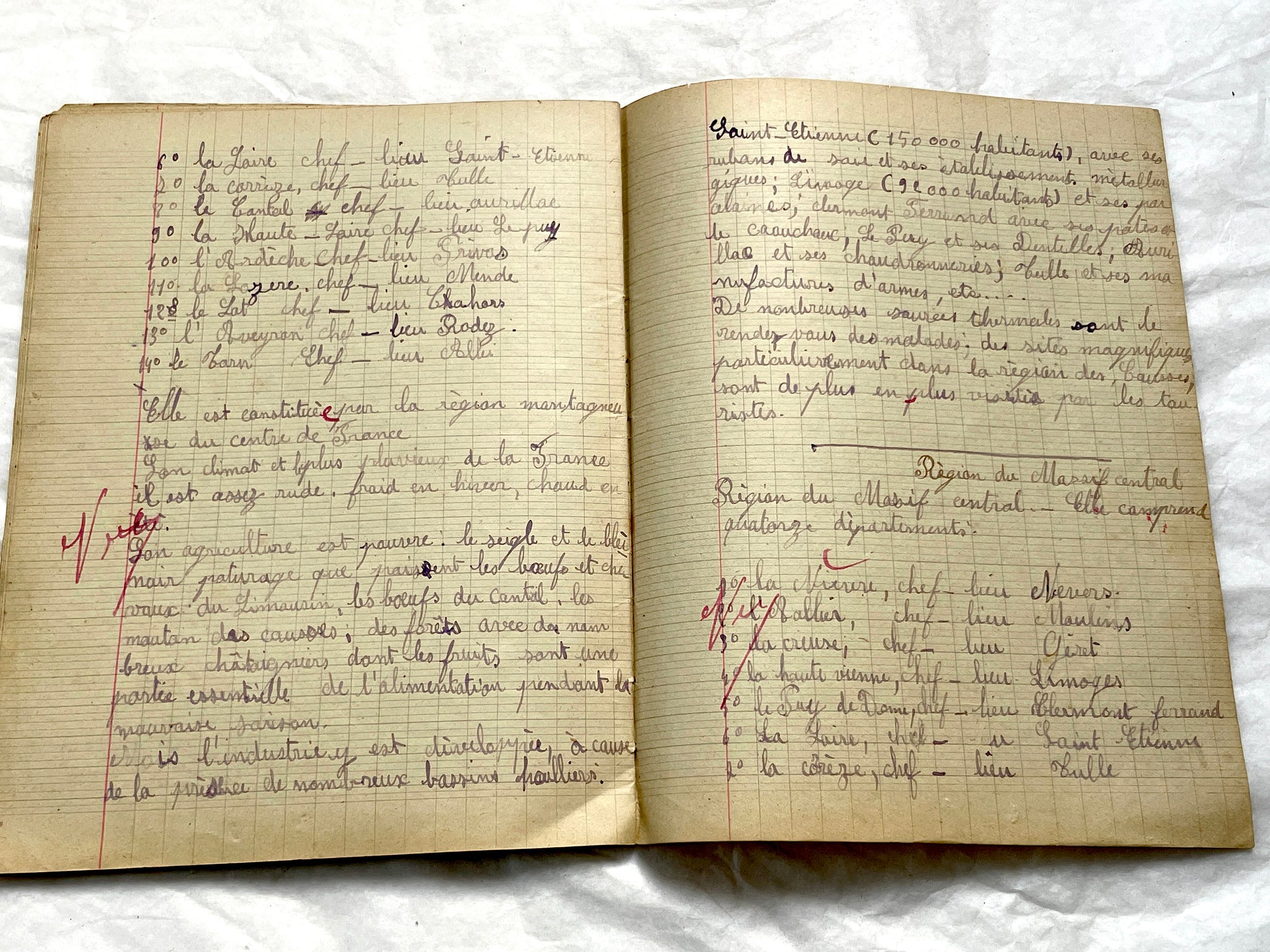 1920s - French School Notebook - Student Learning Document - Original French Education History - Handwritten Ephemera