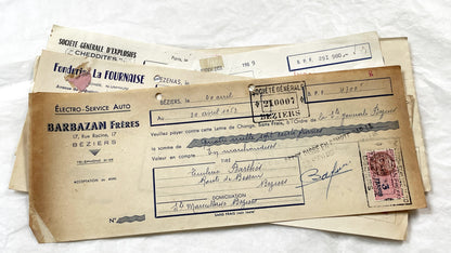 1950s - Lot of 6 Vintage French Bills of Exchange – Handwritten Commercial Documents with Stamps