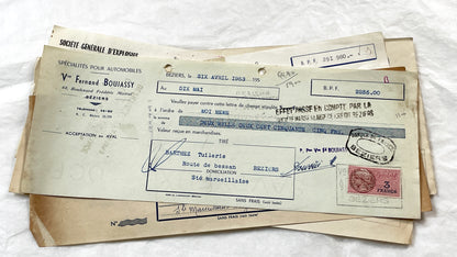 1950s - Lot of 6 Vintage French Bills of Exchange – Handwritten Commercial Documents with Stamps