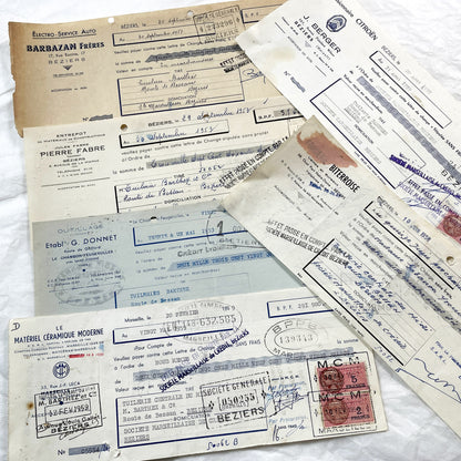1950s - Lot of 6 Vintage French Bills of Exchange – Handwritten Commercial Documents with Stamps