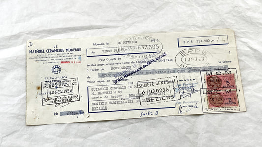 1950s - Lot of 6 Vintage French Bills of Exchange – Handwritten Commercial Documents with Stamps