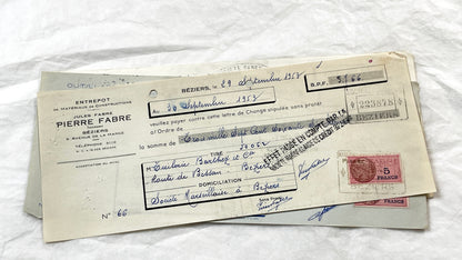 1950s - Lot of 6 Vintage French Bills of Exchange – Handwritten Commercial Documents with Stamps