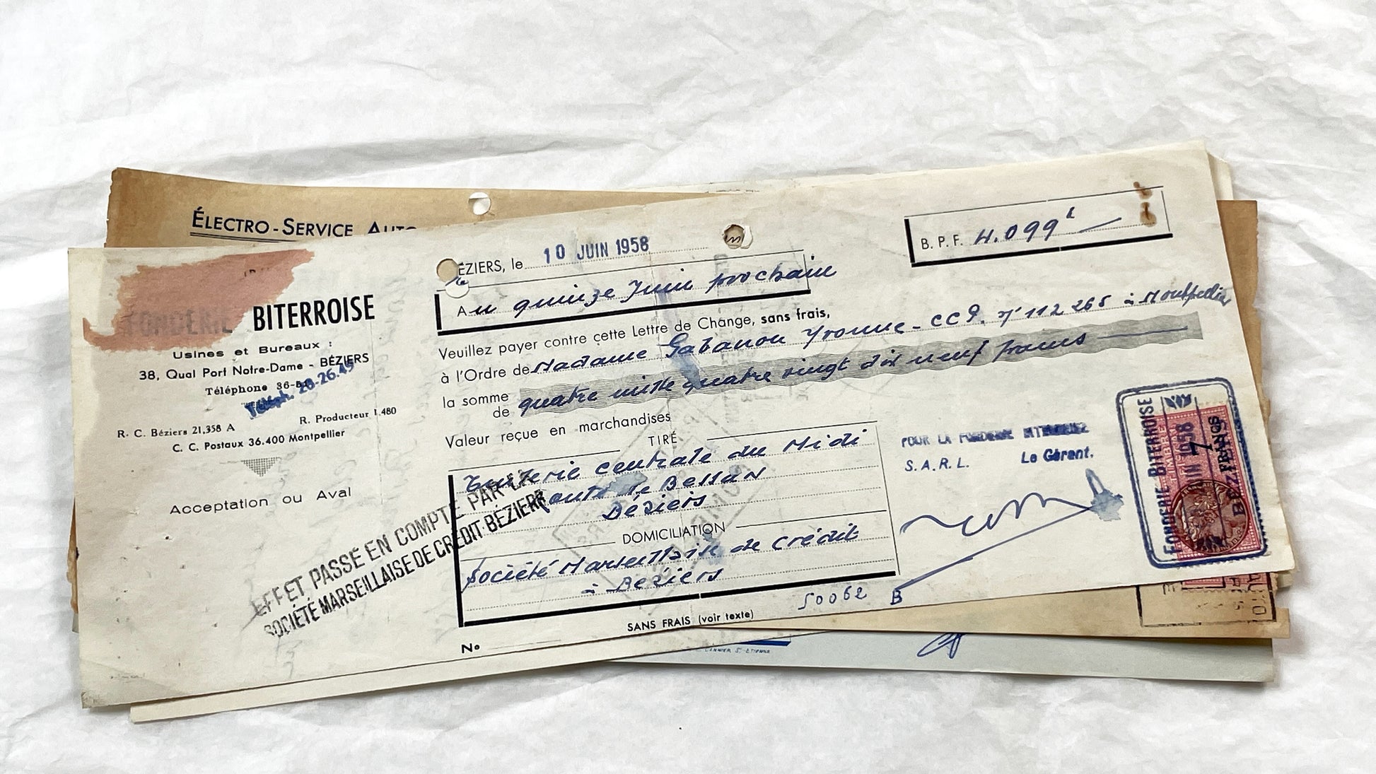 1950s - Lot of 6 Vintage French Bills of Exchange – Handwritten Commercial Documents with Stamps