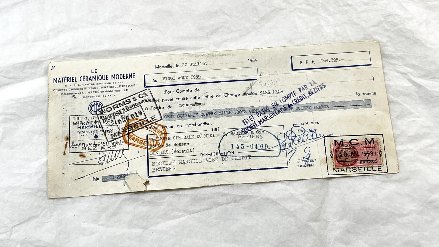 1950s - Lot of 6 Vintage French Bills of Exchange – Handwritten Commercial Documents with Stamps