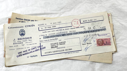 1950s - Lot of 6 Vintage French Bills of Exchange – Handwritten Commercial Documents with Stamps