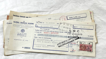 1950s - Lot of 6 Vintage French Bills of Exchange – Handwritten Commercial Documents with Stamps