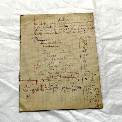 1920s - Vintage French School Notebook - Young Girl's Handwritten Exercises - Arithmetic - History - Language