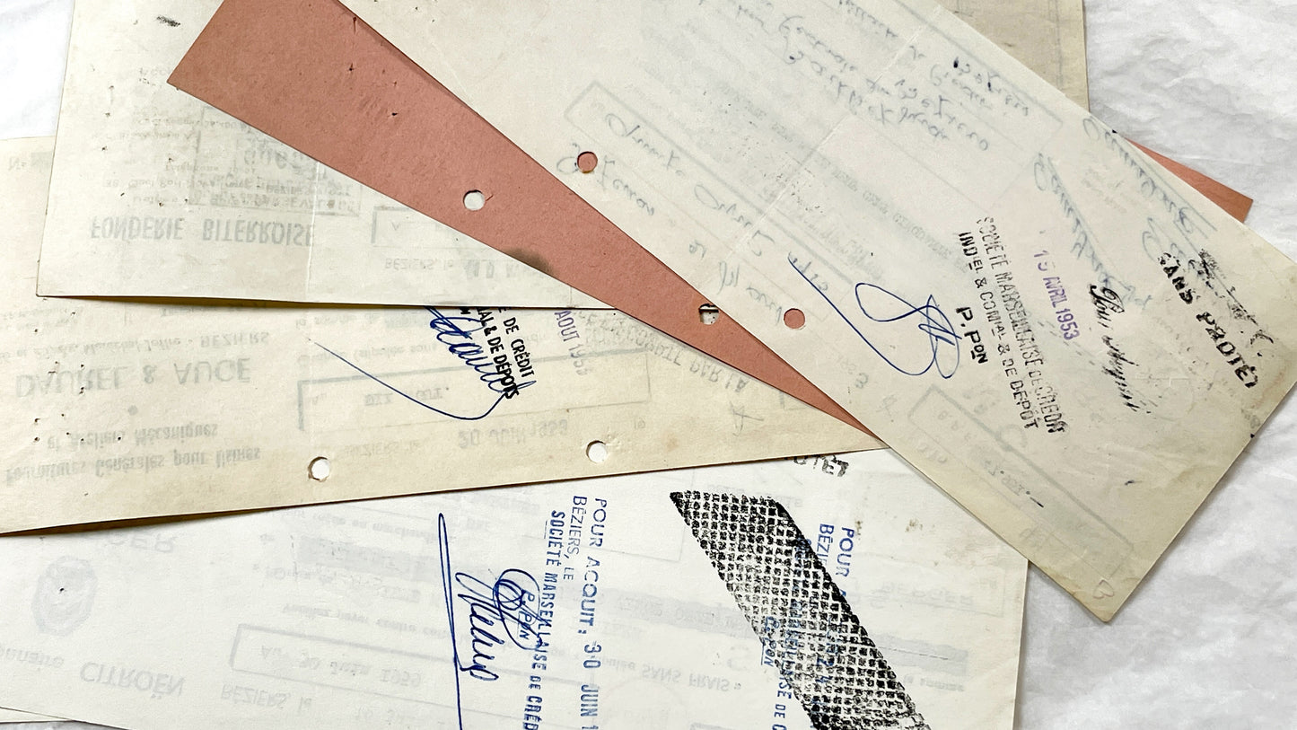 1950s - Lot of 6 Vintage French Bills of Exchange – Handwritten Commercial Documents with Stamps