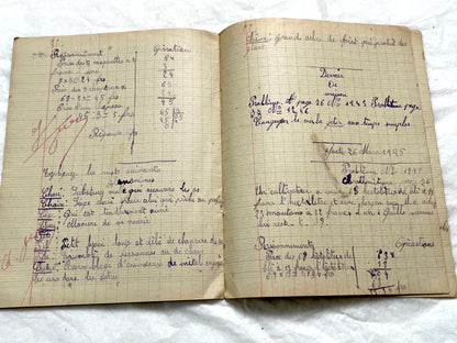1920s - Vintage French School Notebook - Young Girl's Handwritten Exercises - Arithmetic - History - Language