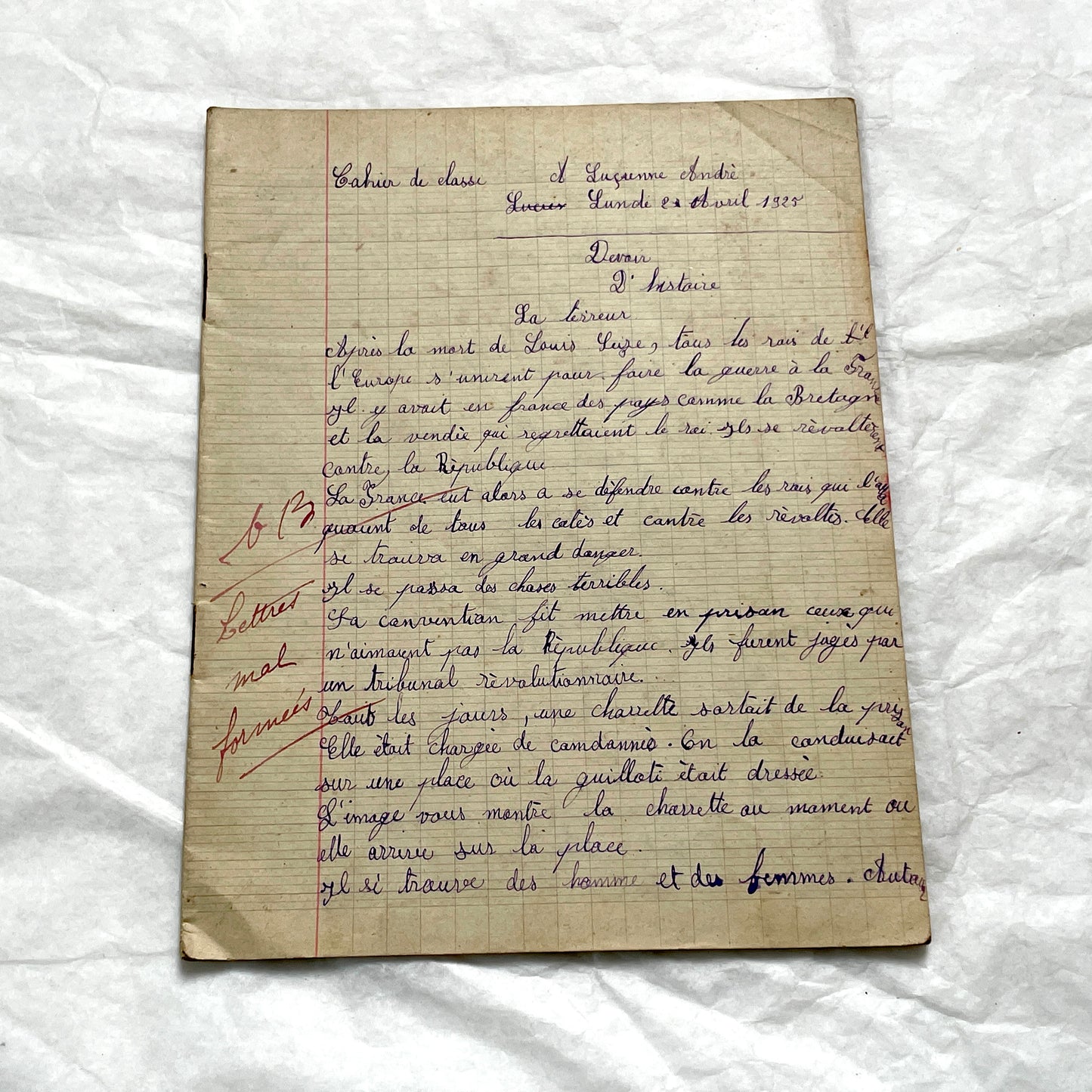 1920s - French Girl's School Notebook - Authentic Vintage French School Exercise Book - Historical Handwritten Education Ephemera
