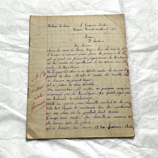 1920s - French Girl's School Notebook - Authentic Vintage French School Exercise Book - Historical Handwritten Education Ephemera