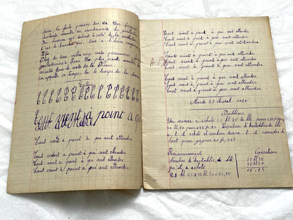 1920s - French Girl's School Notebook - Authentic Vintage French School Exercise Book - Historical Handwritten Education Ephemera
