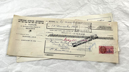 1950s - Lot of 6 Vintage French Bills of Exchange – Handwritten Commercial Documents with Stamps