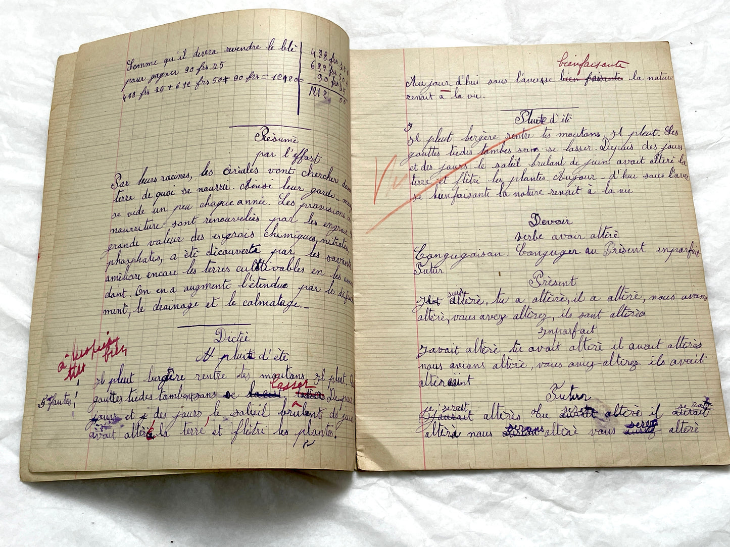 1920s - French Girl's School Notebook - Authentic Vintage French School Exercise Book - Historical Handwritten Education Ephemera