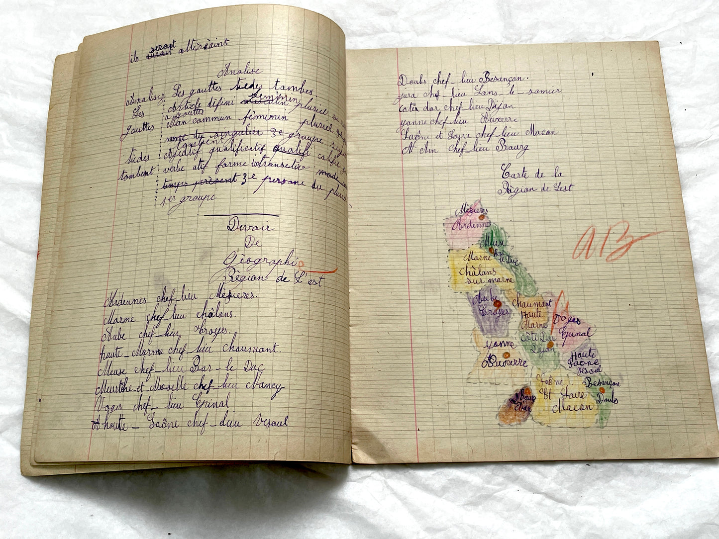1920s - French Girl's School Notebook - Authentic Vintage French School Exercise Book - Historical Handwritten Education Ephemera