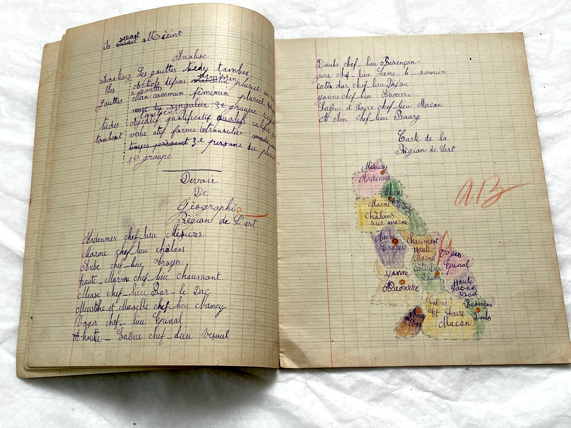 1920s - French Girl's School Notebook - Authentic Vintage French School Exercise Book - Historical Handwritten Education Ephemera