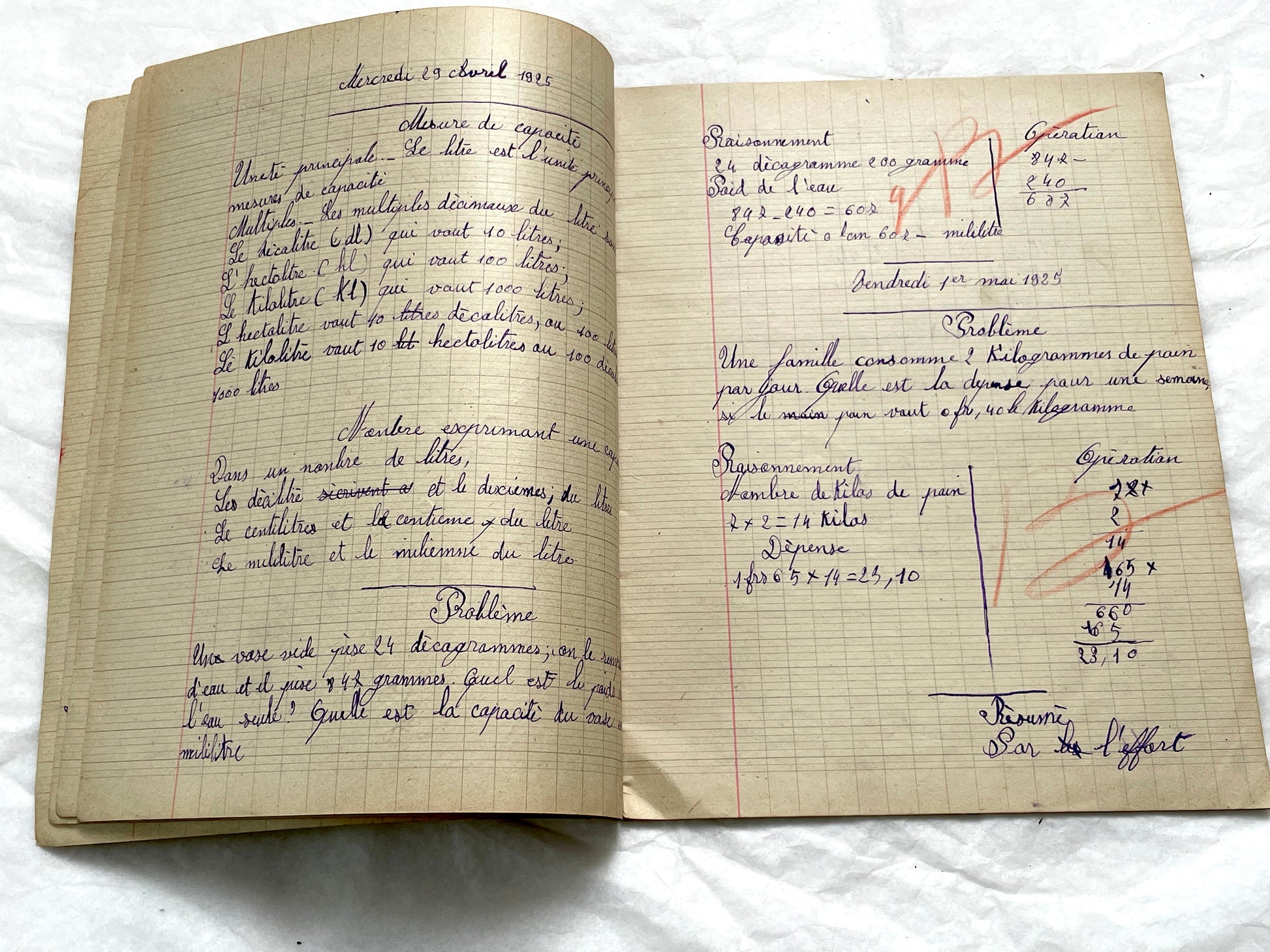 1920s - French Girl's School Notebook - Authentic Vintage French School Exercise Book - Historical Handwritten Education Ephemera