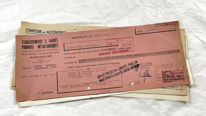 1950s - Lot of 6 Vintage French Bills of Exchange – Handwritten Commercial Documents with Stamps