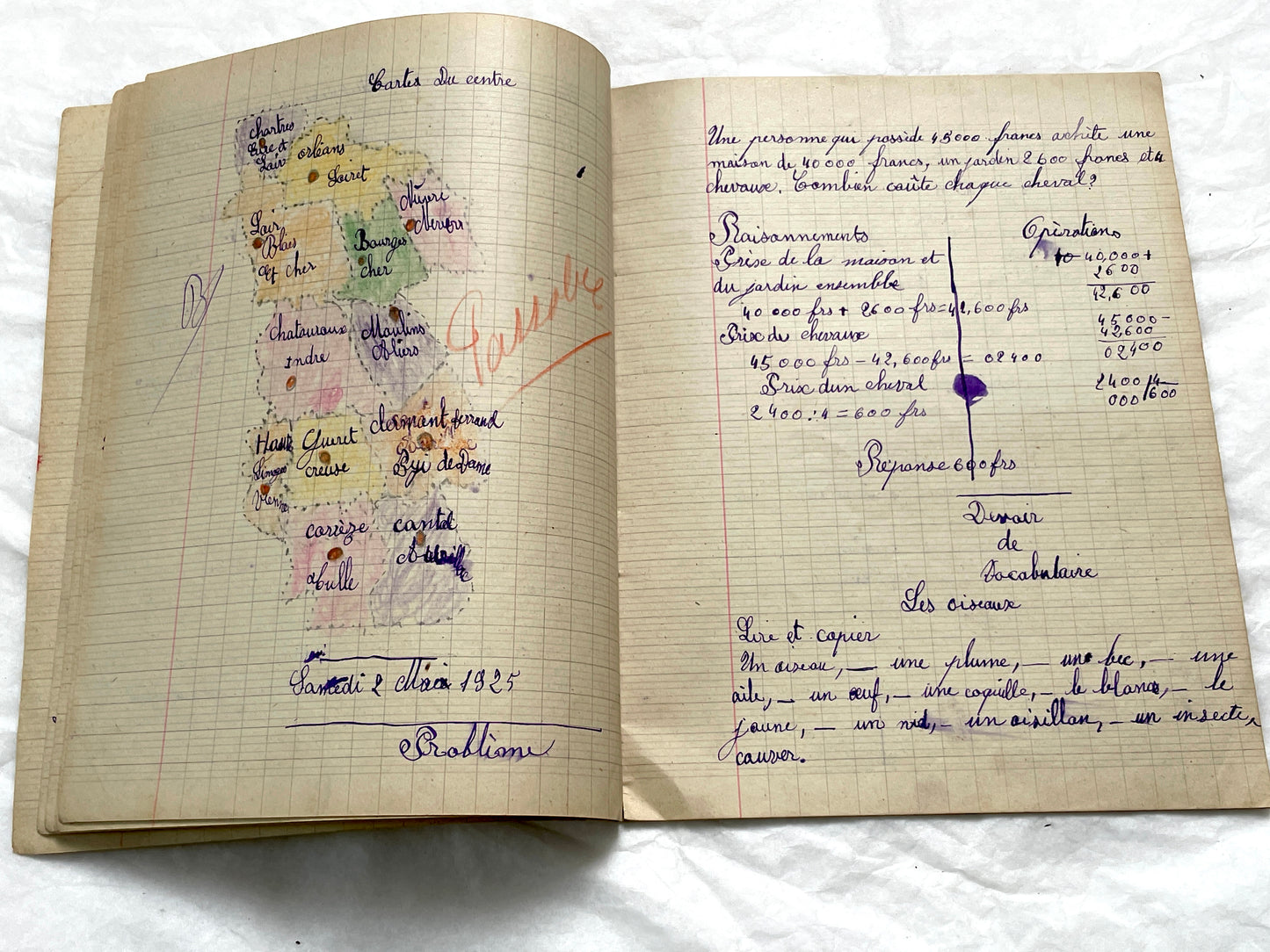 1920s - French Girl's School Notebook - Authentic Vintage French School Exercise Book - Historical Handwritten Education Ephemera