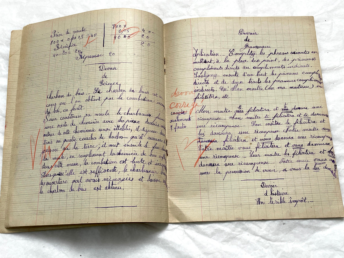 1920s - French Girl's School Notebook - Authentic Vintage French School Exercise Book - Historical Handwritten Education Ephemera