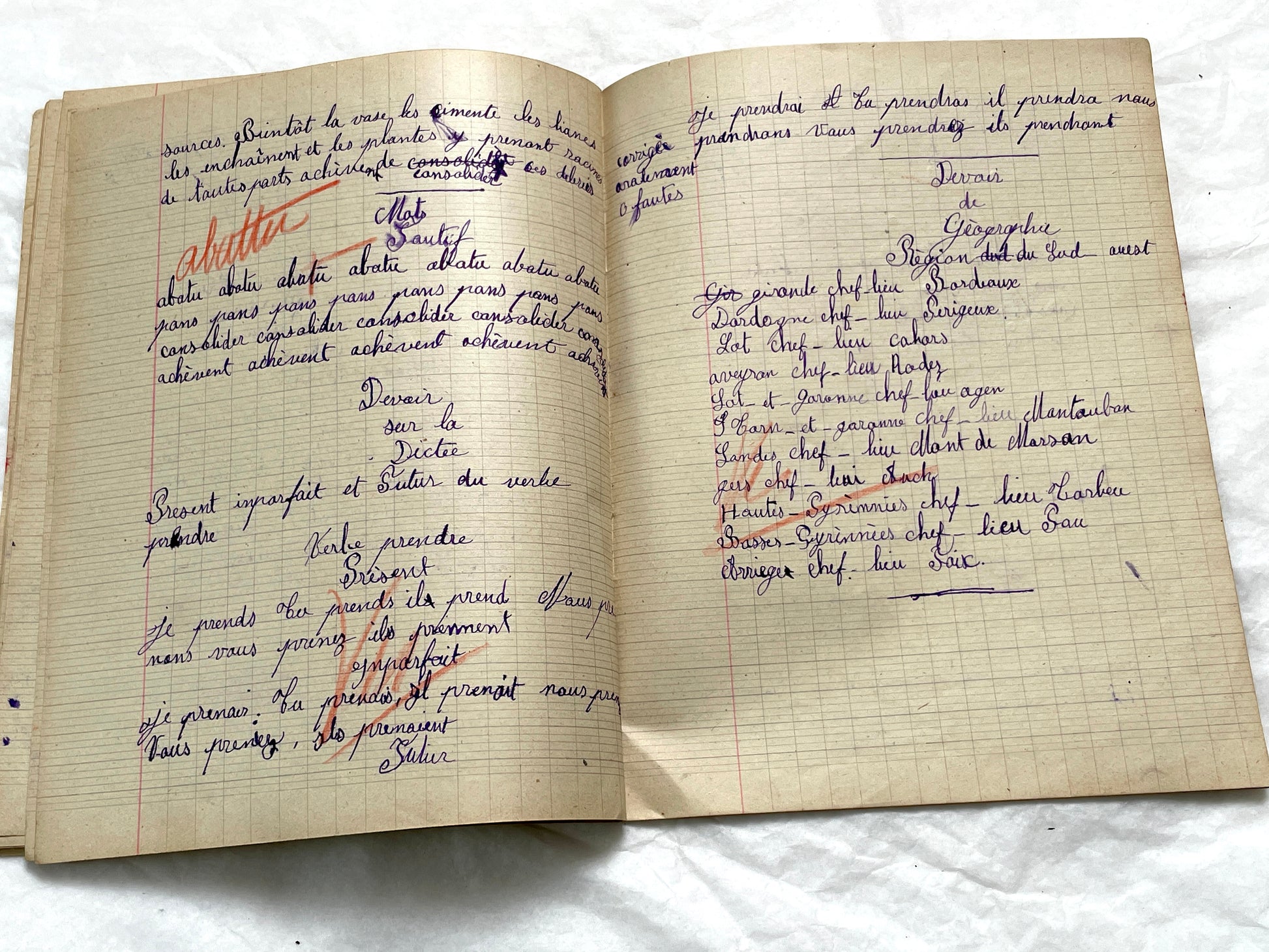 1920s - French Girl's School Notebook - Authentic Vintage French School Exercise Book - Historical Handwritten Education Ephemera