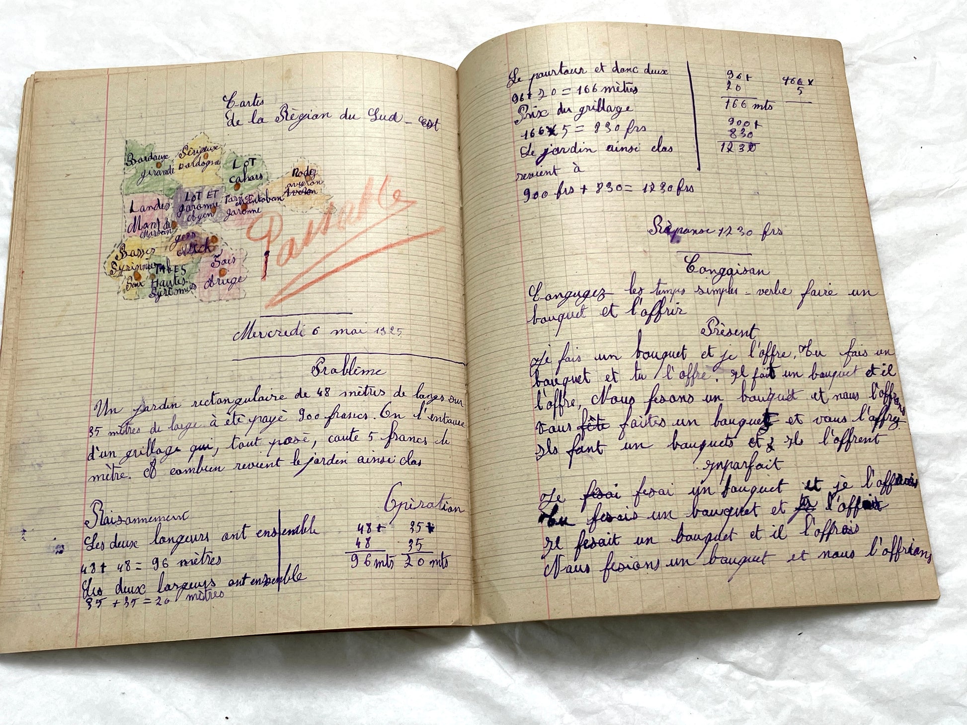 1920s - French Girl's School Notebook - Authentic Vintage French School Exercise Book - Historical Handwritten Education Ephemera