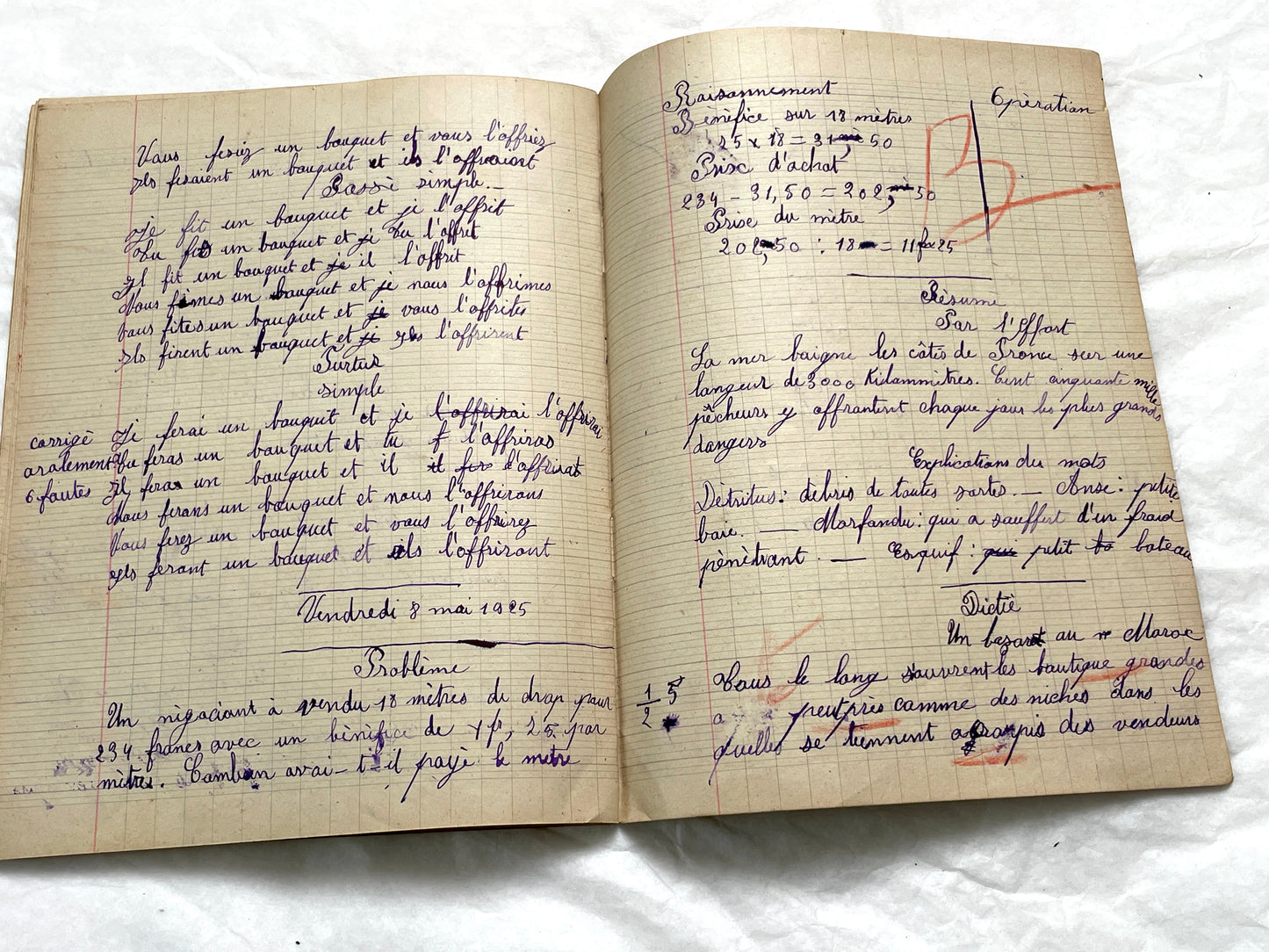 1920s - French Girl's School Notebook - Authentic Vintage French School Exercise Book - Historical Handwritten Education Ephemera