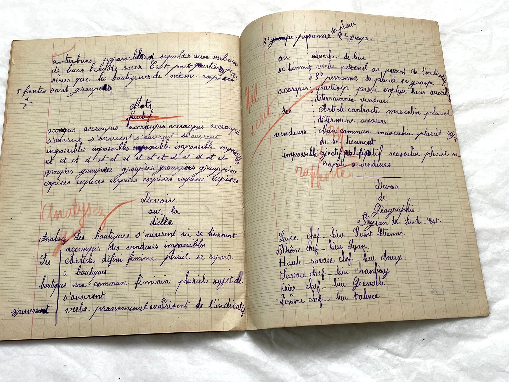 1920s - French Girl's School Notebook - Authentic Vintage French School Exercise Book - Historical Handwritten Education Ephemera