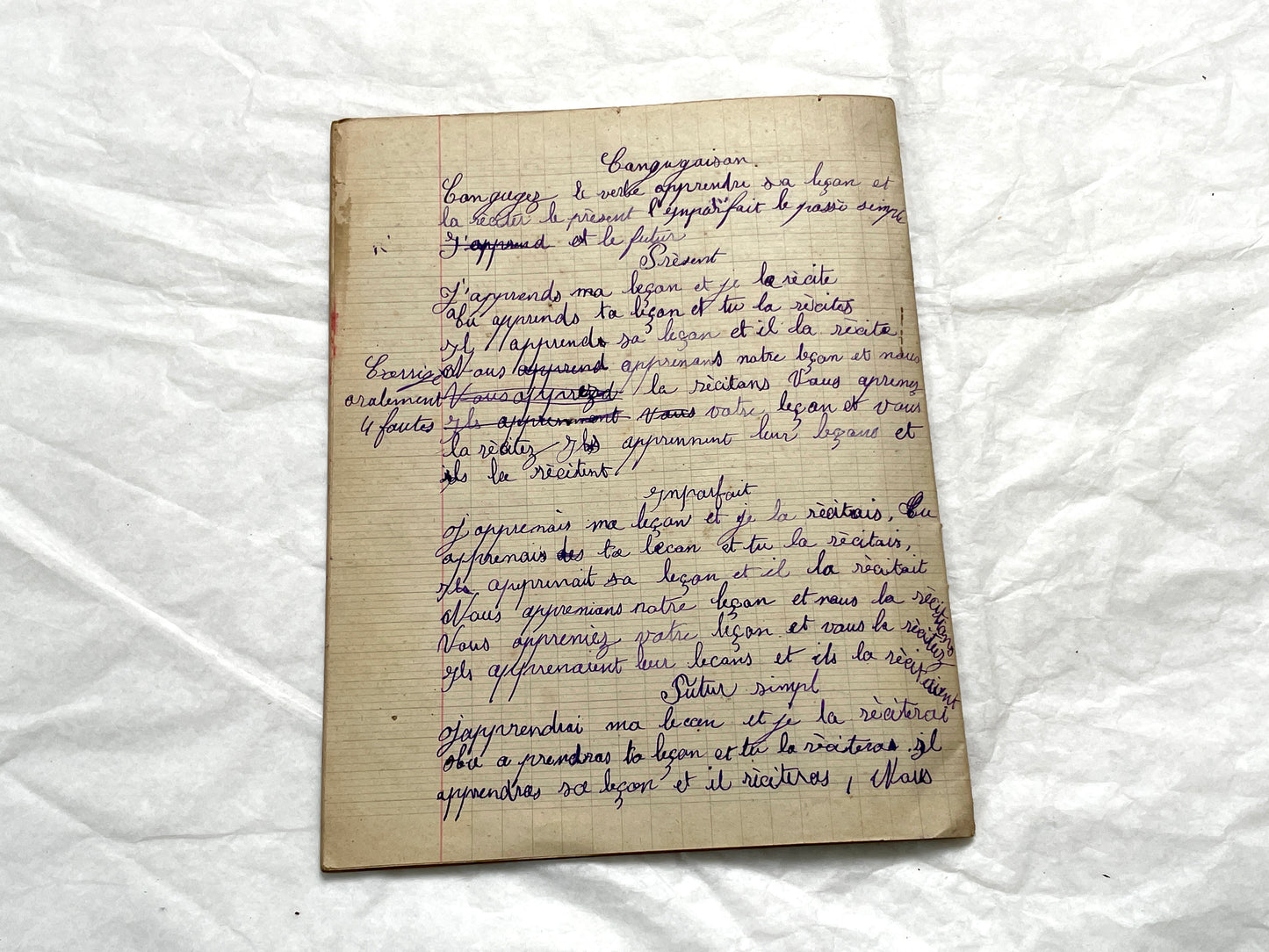 1920s - French Girl's School Notebook - Authentic Vintage French School Exercise Book - Historical Handwritten Education Ephemera