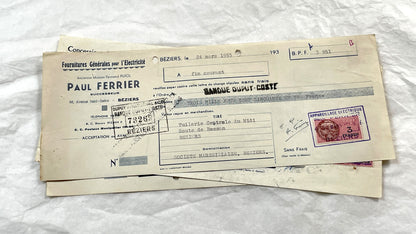 1950s - Lot of 6 Vintage French Bills of Exchange – Handwritten Commercial Documents with Stamps