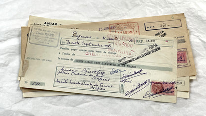 1950s - Lot of 6 Vintage French Bills of Exchange – Handwritten Commercial Documents with Stamps