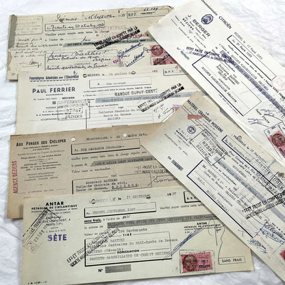 1950s - Lot of 6 Vintage French Bills of Exchange – Handwritten Commercial Documents with Stamps