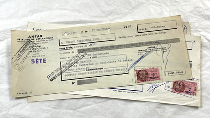 1950s - Lot of 6 Vintage French Bills of Exchange – Handwritten Commercial Documents with Stamps